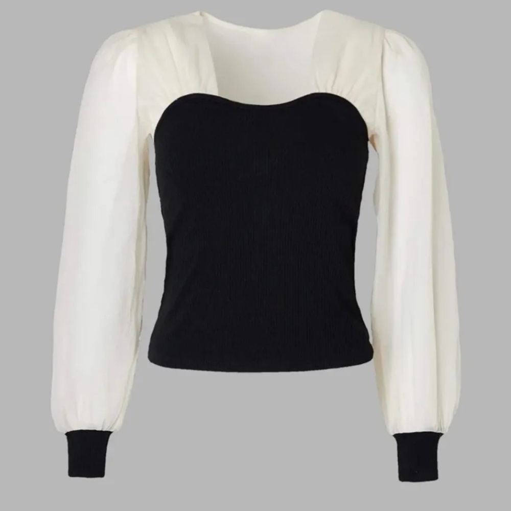 J.ING Emmalee Black Puff Sleeve Blouse Size Medium/Large